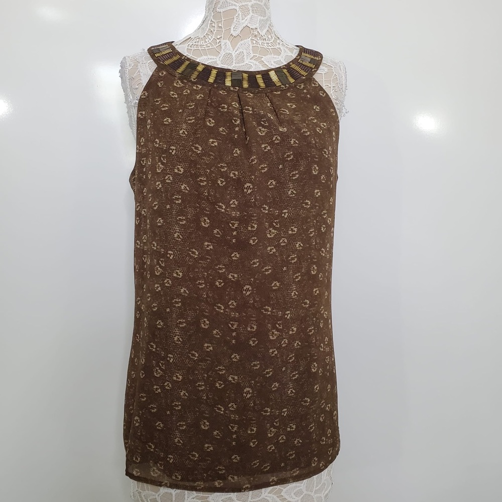Banana Republic Heritage Brown Beaded Neckline Sleeveless Top